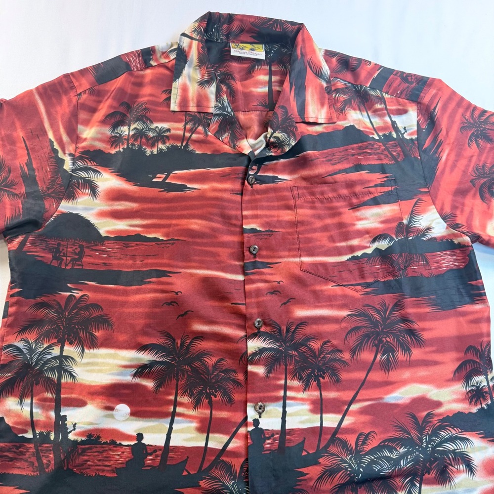 i Hawaiian Shirt Made In Hawai Mens Large Red Sunset Aloha Beach Camp Shirt AOP